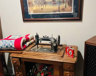 EMC sewing machine with oak table