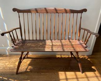 antique Windsor-style bench 52” wide by 38” tall