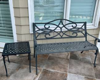Cast aluminum bench & side table
