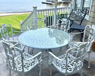 cast-iron patio table with 6 chairs