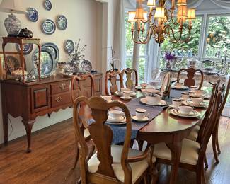 Dining table with 8 chairs, Lenox china, sideboard ~ the house is packed full!