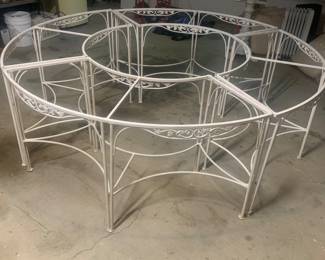 Circular (4 sections) outdoor dining table with glass tops ~ designed to go around a tree