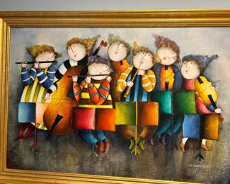 Joyce Royal Painting of The Musicians - Charmingly rotund musicians playing their instruments in a vibrant symphony of color!