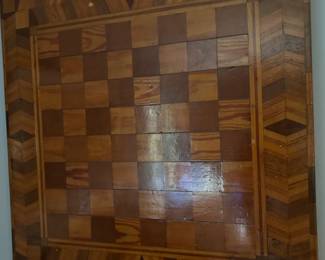 Nice Antique Inlaid Wood Chess Board - able to hang or use!