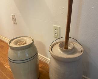 STONEWARE CROCKS, JUGS AND CHURNS