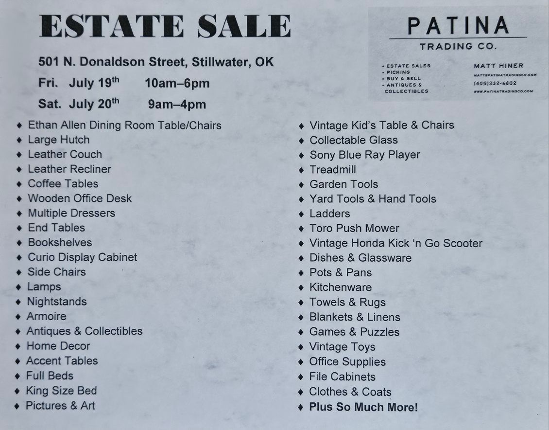 ESTATE SALE STILLWATER, OK in Stillwater, OK starts on 7/19/2024