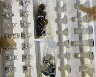 Clear and frosted glass backgammon and chess set pieces