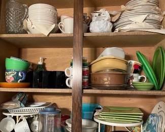 Dishes - top shelf is Christmas for 12!