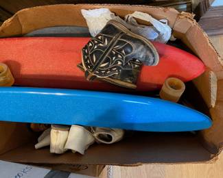 Vintage skateboards and kids/baby shoes