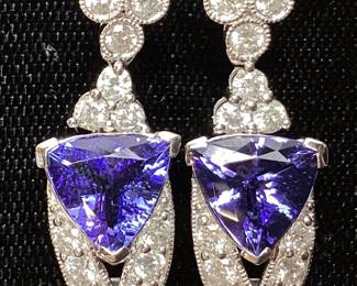 PLATINUM TANZANITE & DIAMOND EARRINGS, 4.05cts TANZANITE, 1.66cts DIAMONDS, 8.9g TOTAL WEIGHT, AIGL APPRAISAL $17,407.00
