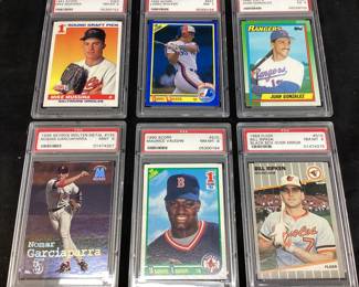 (6) 1991 SCORE MIKE MUSSINA #383 NM-MT 8, NOMAR GARCIAPARRA SKY BOX #135 MINT 9, 1990 SCORE LARRY WALKER NM 7, 1990 MO VAUGHN #675 NM 8, 1990 JUAN GONZALEZ TOPP #331 EX 5 & BILLY RIPKEN #616