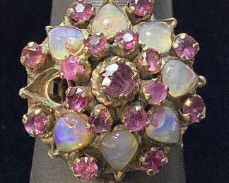 1920s 14KT YELLOW GOLD RUBY & OPAL