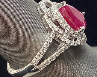 PLATINUM RUBY & DIAMOND RING,  SIZE 7, RARE BURMESE RUBY G.I.A. CERTIFIED, 2.27cts RUBY, 0.57cts DIAMONDS, 6.5g TOTAL WEIGHT, AIGL APPRAISAL $11,323.00, 