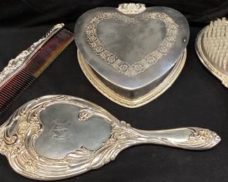 SILVER PLATED VANITY SET, BRUSH, COMB
