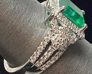 PLATINUM EMERALD & DIAMOND RING, SIZE 7, 1.56cts EMERALD, 0.75cts DIAMONDS, 7.8g TOTAL WEIGHT, AIGL APPRAISAL $18,254.00