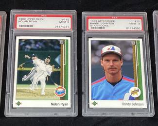 (4) 1991 SCORE CHIPPER JONES #671 MINT 9, 1989 NOLAN RYAN #145 MINT 9 & 2 1989 RANDY JOHNSON #25 MINT 9