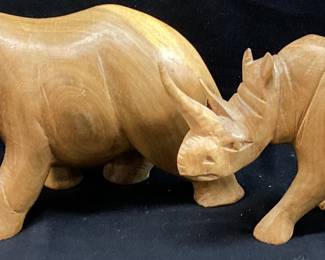 WOODEN HAND CARVED RHINO FIGURINES