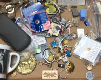 ASSORTED COLLECTIBLES, KEY CHAINS, PINS