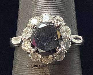 14KT WHITE GOLD BLACK DIAMOND RING, SIZE 6.5, 2.27cts FANCY BLACK DIAMOND, 0.75cts DIAMONDS, 4.6g TOTAL WEIGHT, AIGL APPRAISAL $6,280.00, 