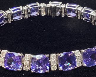 PLATINUM TANZANITE & DIAMOND BRACELET, 7’’ L, 35.52cts TANZANITE, 2.25cts DIAMONDS, 30.3g TOTAL WEIGHT, AIGL APPRAISAL $74,790.00