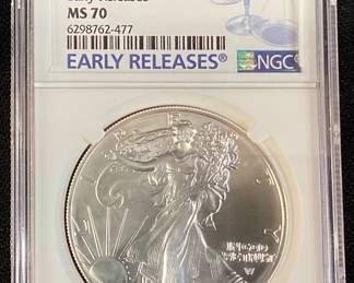 2021 SILVER AMERICAN EAGLES EAGLE LANDING T-2
EARLY RELEASES, GRADED MS70, NGC,