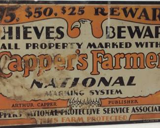 VTG. CAPPERS FARMER METAL SIGN