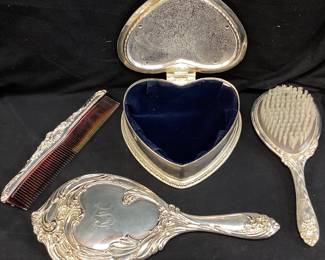 SILVER PLATED VANITY SET, BRUSH, COMB