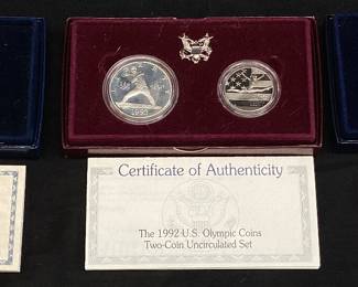 (3) 1oz SILVER COINS, LINCOLN SPEECH, 2002 WINTER GAMES & MILITARY ACADEMY,