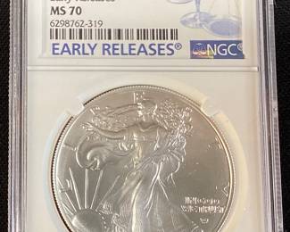 2021 SILVER AMERICAN EAGLE, EAGLE LANDING  T-2, EARLY RELEASES, GRADED MS70, NGC
