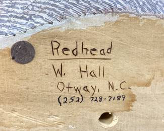 HAND MADE RED HEAD DUCK BY W. HALL, 15