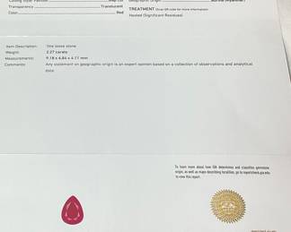 PLATINUM RUBY & DIAMOND RING,  SIZE 7, RARE BURMESE RUBY G.I.A. CERTIFIED, 2.27cts RUBY, 0.57cts DIAMONDS, 6.5g TOTAL WEIGHT, AIGL APPRAISAL $11,323.00, 