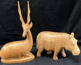 CARVED WOOD HIPPO & GAZELLE