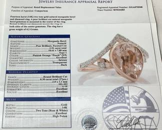 14KT TWO TONE GOLD MORGANITE & DIAMOND RING, SIZE 7 2.51cts MORGANITE, 0.30cts DIAMONDS, 4.2g TOTAL WEIGH
GGA APPRAISAL $6,430.00, 