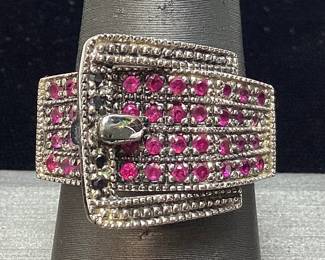 STERLING SILVER RUBY BUCKLE RING