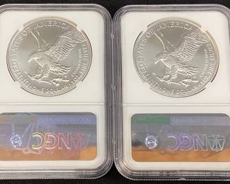 (3) 2021 SILVER AMERICAN EAGLES EAGLE LANDING T-2, EARLY RELEASES, GRADED MS70, NGC, 
