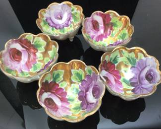 5 BAVARIAN HAND PAINTED BERRY BOWLS