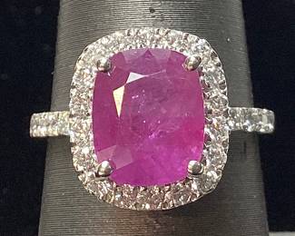 PLATINUM BURMA RUBY & DIAMOND RING, SIZE 7, 4.68cts RUBY, 1.11cts DIAMONDS, 6.3g TOTAL WEIGHT, EXTREMELY RARE BURMESE RUBY G.I.A. CERTIFIED, GGA APPRAISAL $21,680.00