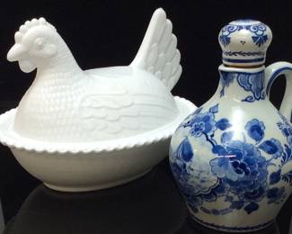 HEN ON A NEST & DELFT CRUET