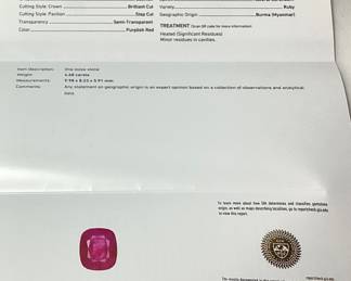 PLATINUM BURMA RUBY & DIAMOND RING, SIZE 7, 4.68cts RUBY, 1.11cts DIAMONDS, 6.3g TOTAL WEIGHT, EXTREMELY RARE BURMESE RUBY G.I.A. CERTIFIED, GGA APPRAISAL $21,680.00