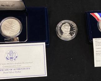 (3) 1oz SILVER COINS, LINCOLN SPEECH, 2002 WINTER GAMES & MILITARY ACADEMY,