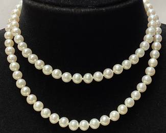 DAVID YURMAN PEARL NECKLACE w STERLING SILVER & DIAMOND CLASP 34.25’’ L, 0.24cts DIAMONDS, APPRAISAL $1,900.00,