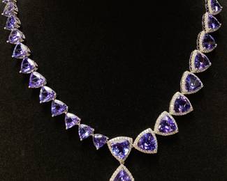 PLATINUM TANZANITE & DIAMOND NECKLACE, 18’’ L, 105.51cts TANZANITE, 4.19cts DIAMONDS, 77.9g TOTAL WEIGHT, AIGL APPRAISAL $215,000.00