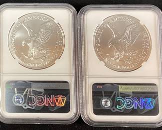 (2) 2021 SILVER AMERICAN EAGLES EAGLE LANDING T-2, EARLY RELEASES, GRADED MS70, NGC, 