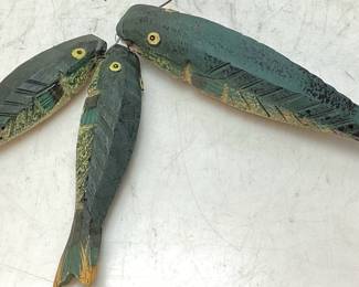 3 WOOD CARVED FISH