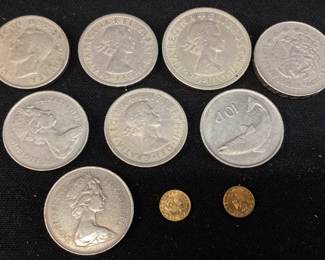 ASSORTED FOREIGN COINS, NEW PENCE, 2