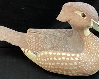 WOOD DUCK HEN ARTIST SIGNED, 9 L