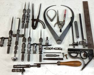 VTG. TOOLS, TRAMMEL SET, CALIPERS