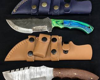 2 DAMASCUS STEEL BLADE KNIVES