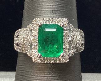 PLATINUM EMERALD & DIAMOND RING, SIZE 7, 1.56cts EMERALD, 0.75cts DIAMONDS, 7.8g TOTAL WEIGHT, AIGL APPRAISAL $18,254.00