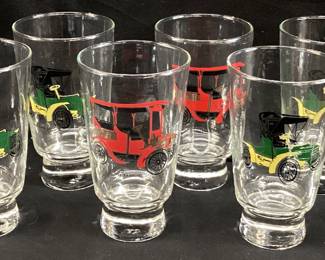 (8) VTG. ANTIQUE CAR DESIGN GLASSES, 5.5